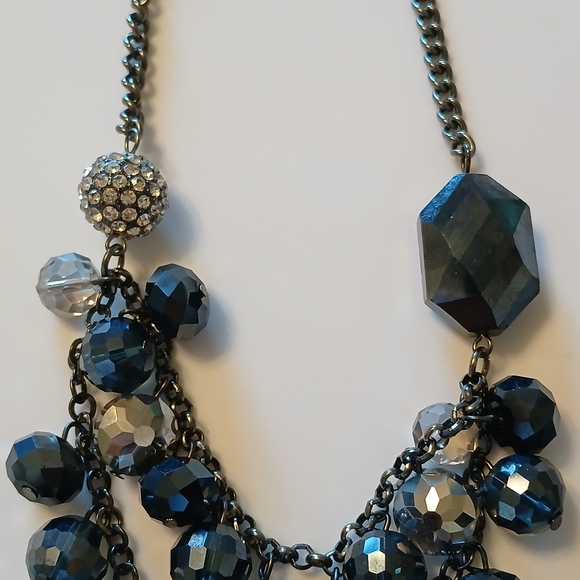 Vera Wang Dark Blue Silver Tone Multi Strand Rhinestone Beaded Ball Bib Necklace - Picture 11 of 11